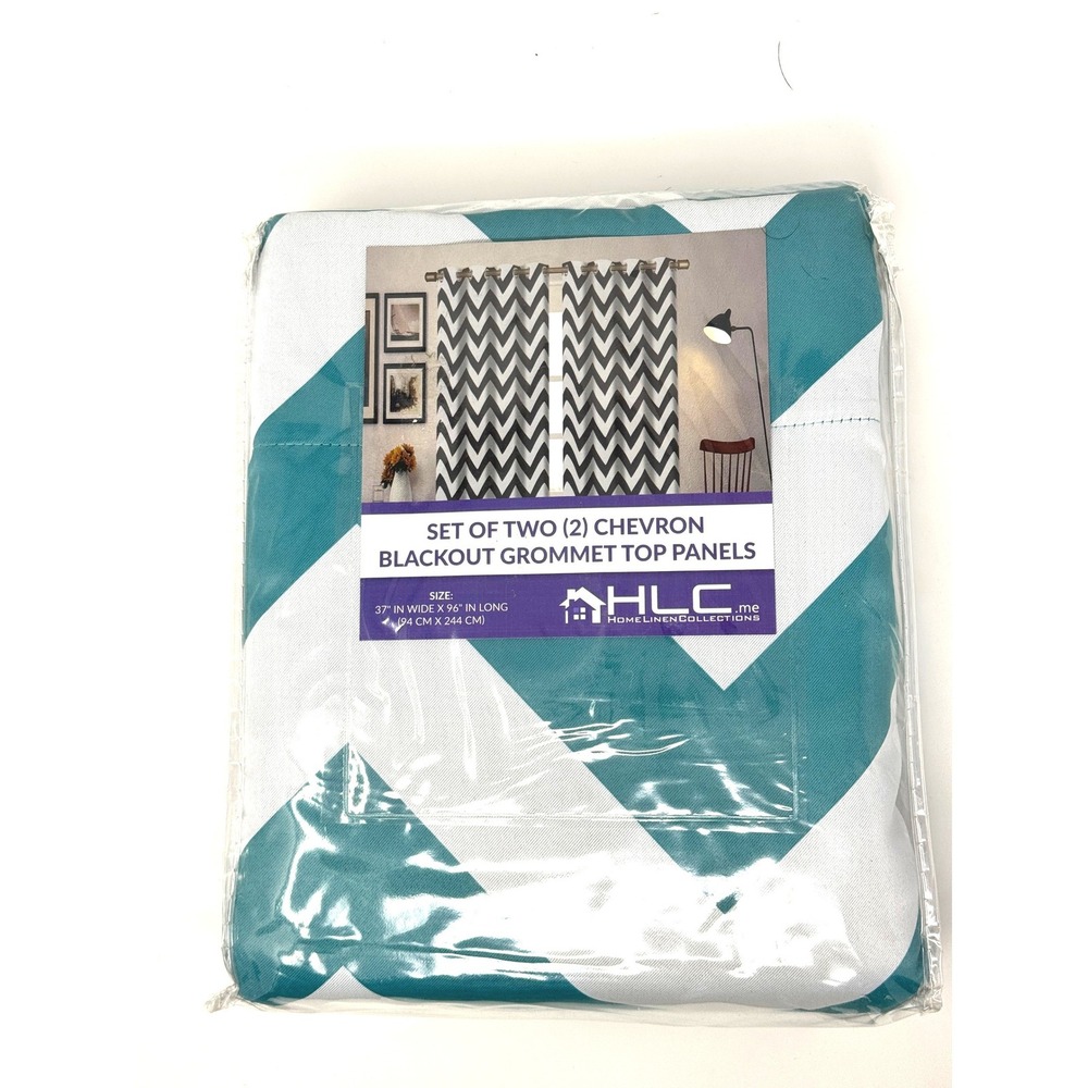 HLC.me Home Linen Collections Teal Chevron Blackout Curtains 2 Panels 37x96 NIP